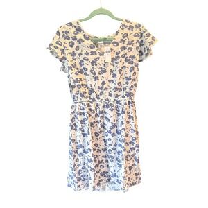 GAP Floral Print Dress White Blue Short Sleeve Elastic Waist Casual Medium‎ NWT